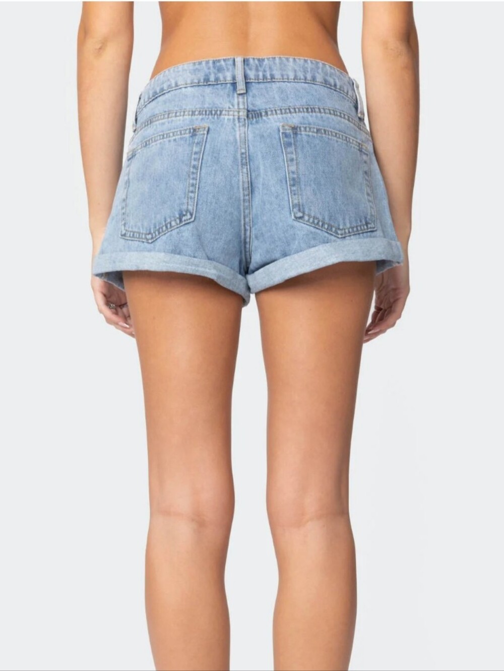 Edikted Low Rise Light Wash Denim Jean Shorts - Picture 2 of 8